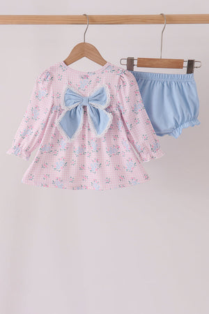 Pink floral bow bloomer set