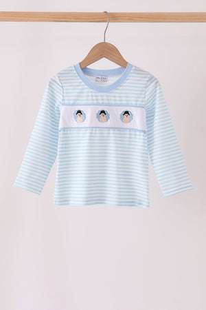Blue turkey embroidery stripe top