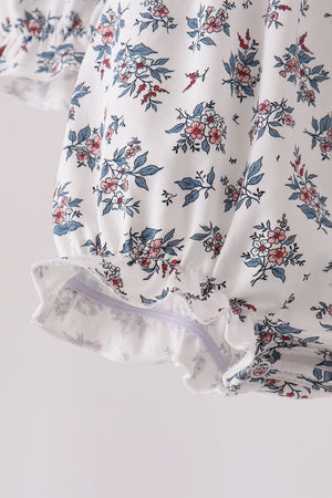 Teal floral smocked bow bubble
