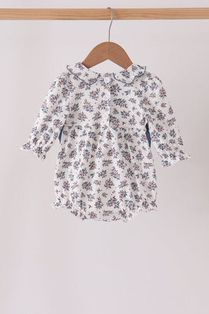 Teal floral smocked bow bubble