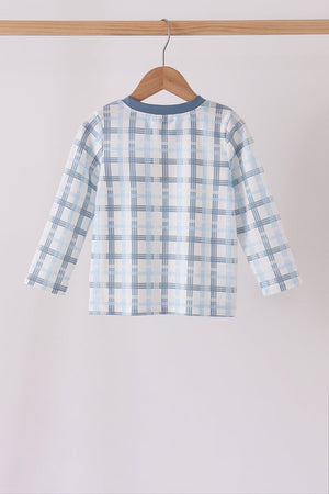 Blue plaid pocket top
