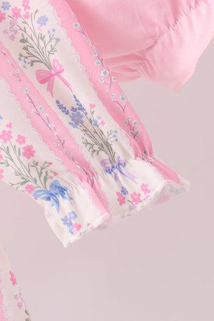 Pink Pearl Bow Floral Bloomer Set