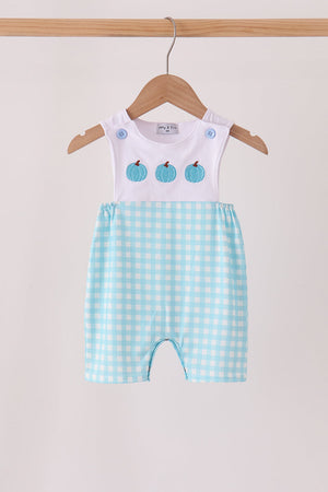 Blue pumpkin embroidery gingham jonjon