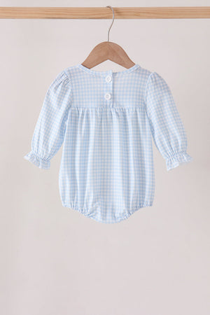 Blue character embroidery gingham ruffle bubble