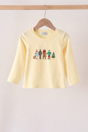 Beige character embroidery top