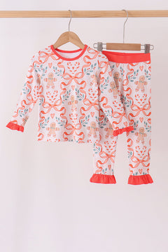 Coral gingerbread bamboo ruffle pants set