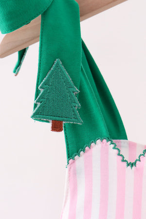 Pink Christmas Tree Embroidery Dress
