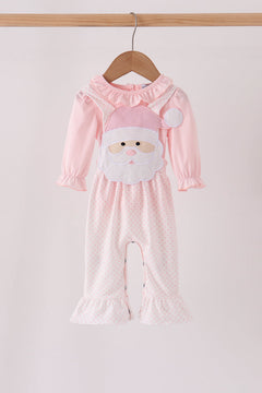 Pink santa claus dot applique ruffle 2pc set