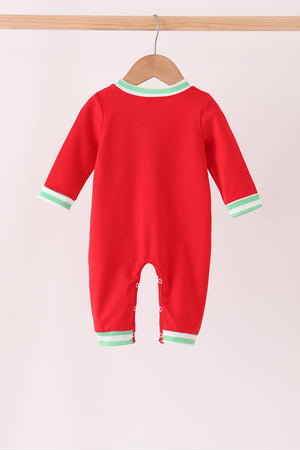 Red Gingerbread Tree Embroidery Romper