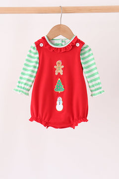 Red Gingerbread Tree Embroidery Bubble Set