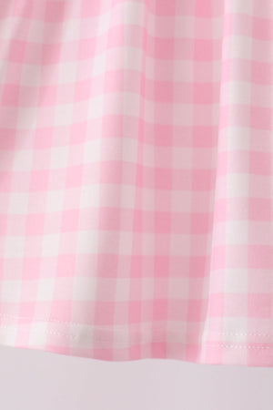 Pink Turkey Embroidery Gingham Bloomer Set