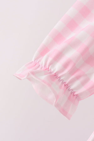 Pink Turkey Embroidery Gingham Bloomer Set