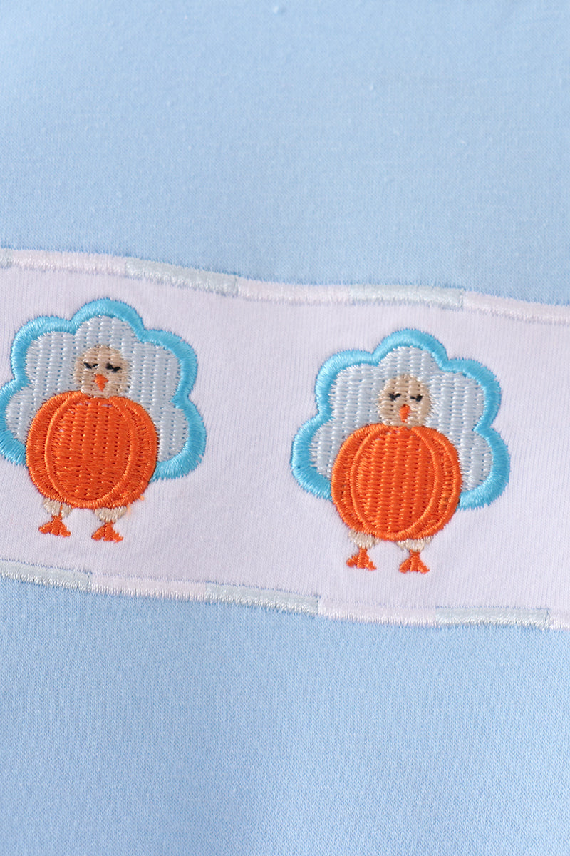 Blue Turkey Embroidery Romper