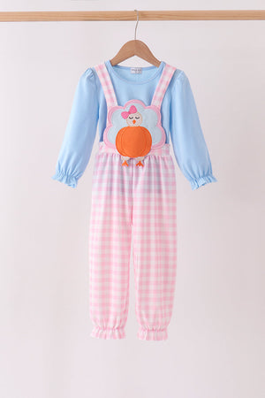 Pink Turkey Embroidery 2pc Jumpsuit Set