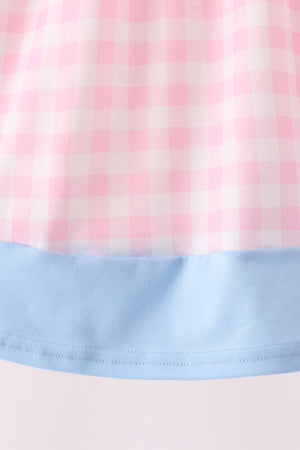 Pink Turkey Embroidery Gingham Dress