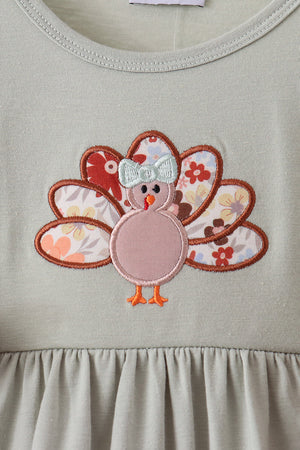 Sage Turkey Applique Dress