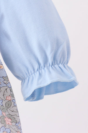 Blue Floral Bow Smocked 2pc Bubble Set