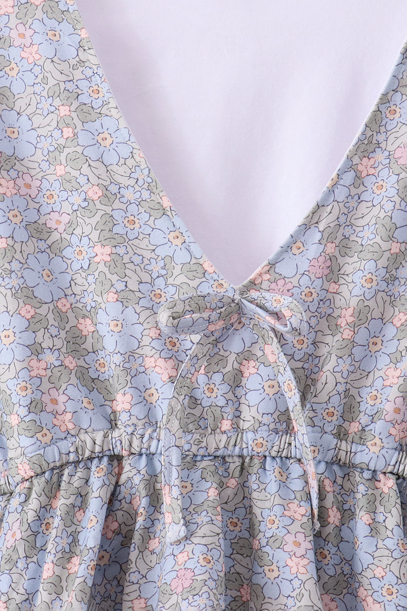 Blue Floral Ruffle Mom Dress