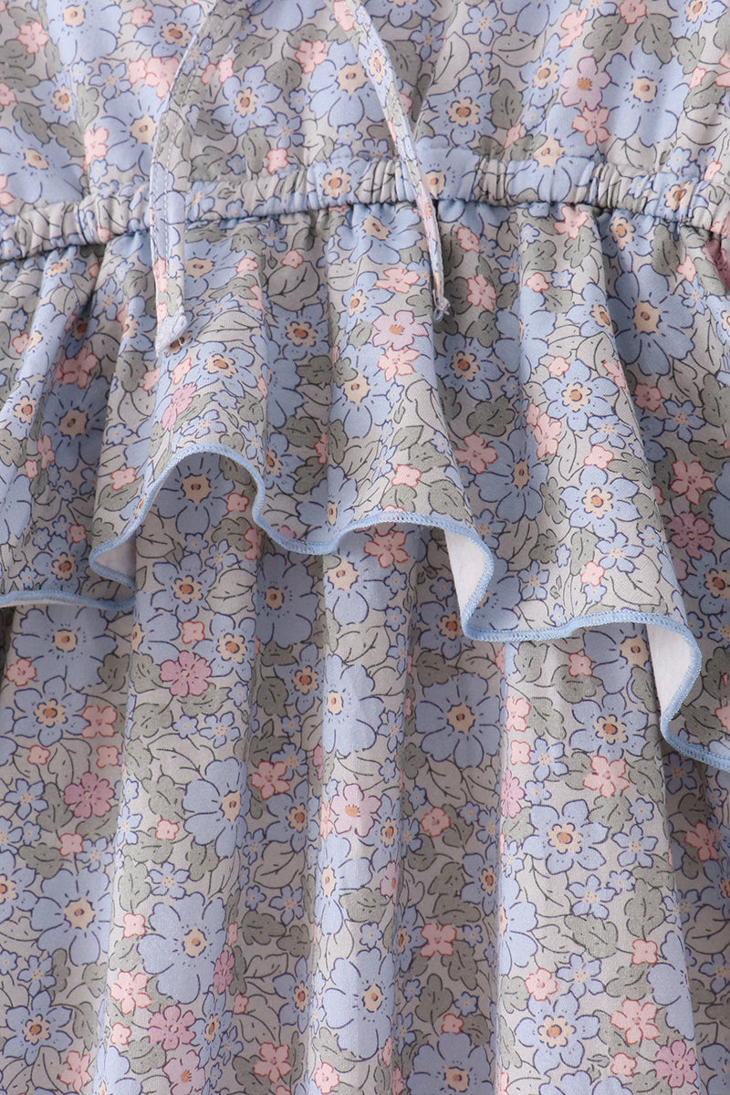 Blue Floral Ruffle Mom Dress