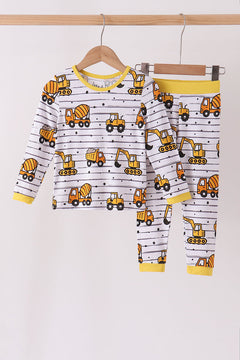 Yellow Construction Trucks Bamboo Pajama Set