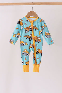 Construction Trucks Zip Bamboo Romper