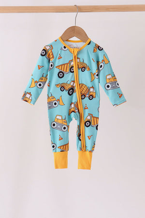 Construction Trucks Zip Bamboo Romper