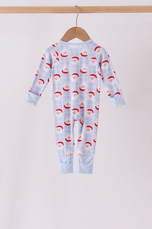 Blue Santa Claus Zip Bamboo Romper