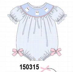 Blue ghost embroidery gingham bubble