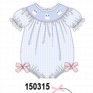 Blue ghost embroidery gingham bubble