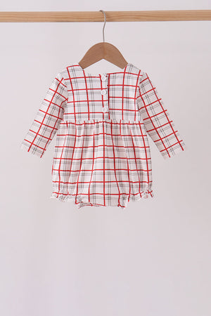 Red Plaid Santa Smocked Bow Bubble