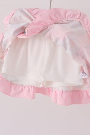 Pink pumpkin ruffle skorts set