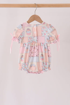 Pink pumpkin embroidery ruffle bubble