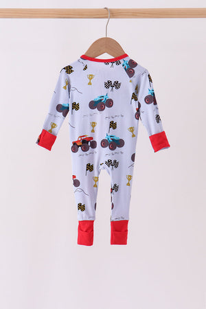 Blue Racing Car Bamboo Romper