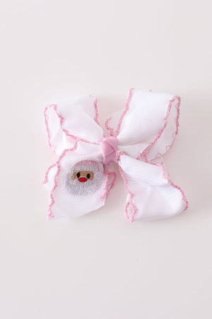Pink santa claus embroidery crochet edge hair bow