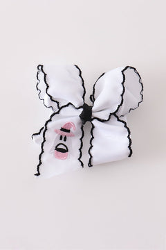 Black ghost embroidery crochet edge hair bow