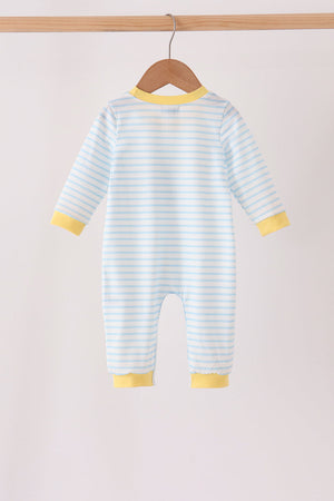 Blue Excavator Applique Stripe Romper