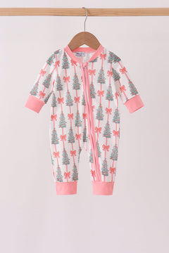 Pink Christmas Tree Bow Romper