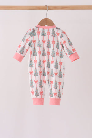 Pink Christmas Tree Bow Romper