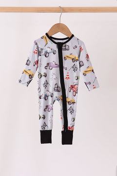 Black Racing Zip Bamboo Romper