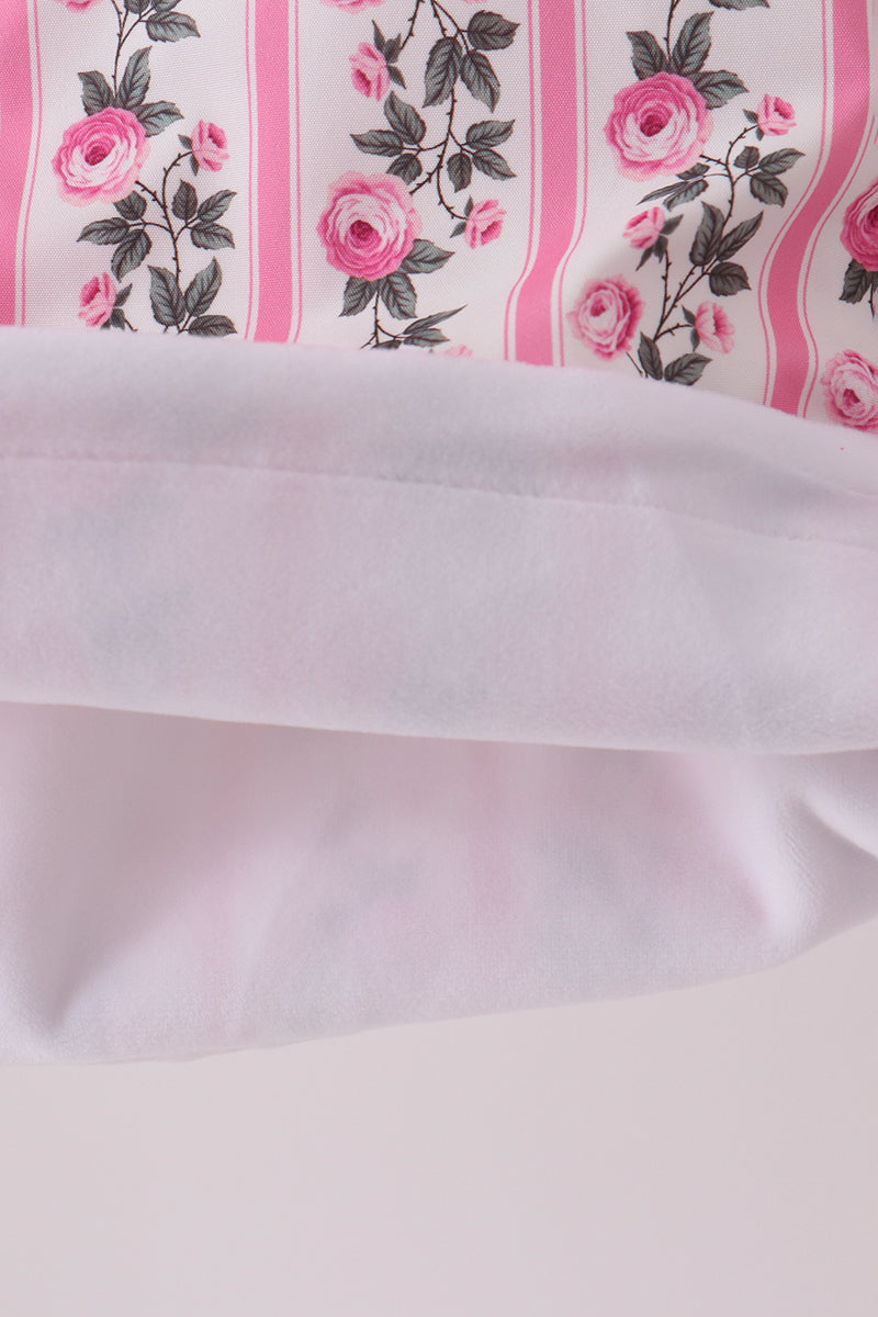Pink Floral Stripe Ruffle Raincoat