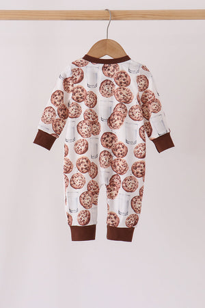 Brown Milk Cookie Print Romper