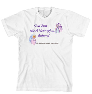 Purple Turtle Gifts - God Sent Me a Norwegian Buhund T-shirt