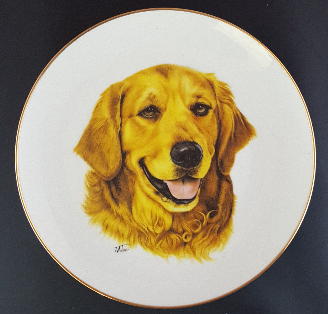 Best Of Breed 8.25in Gold Band Porcelain Plate - Golden Retriever (022 Golden)