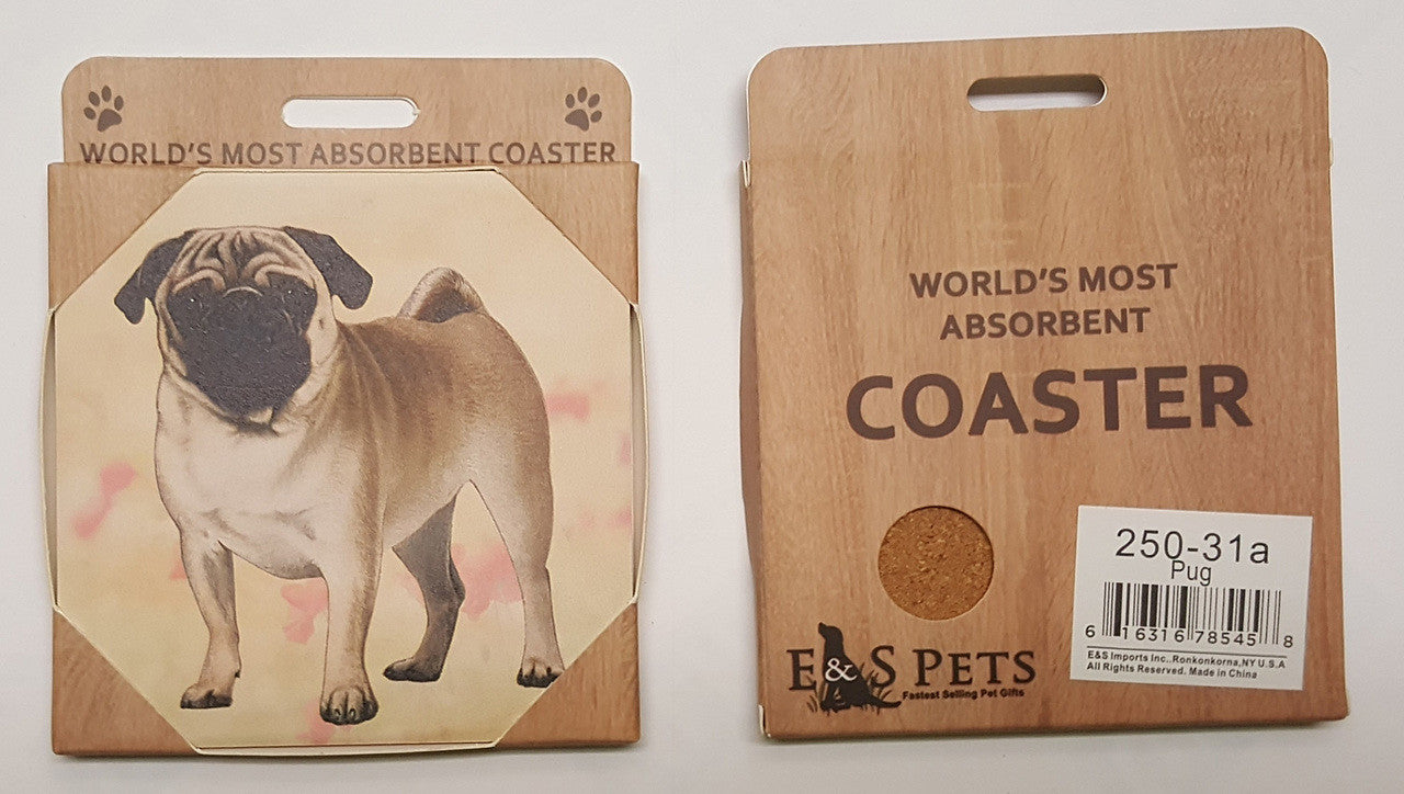 E&S Imports Ceramic Coasters - Pug (250-31a)