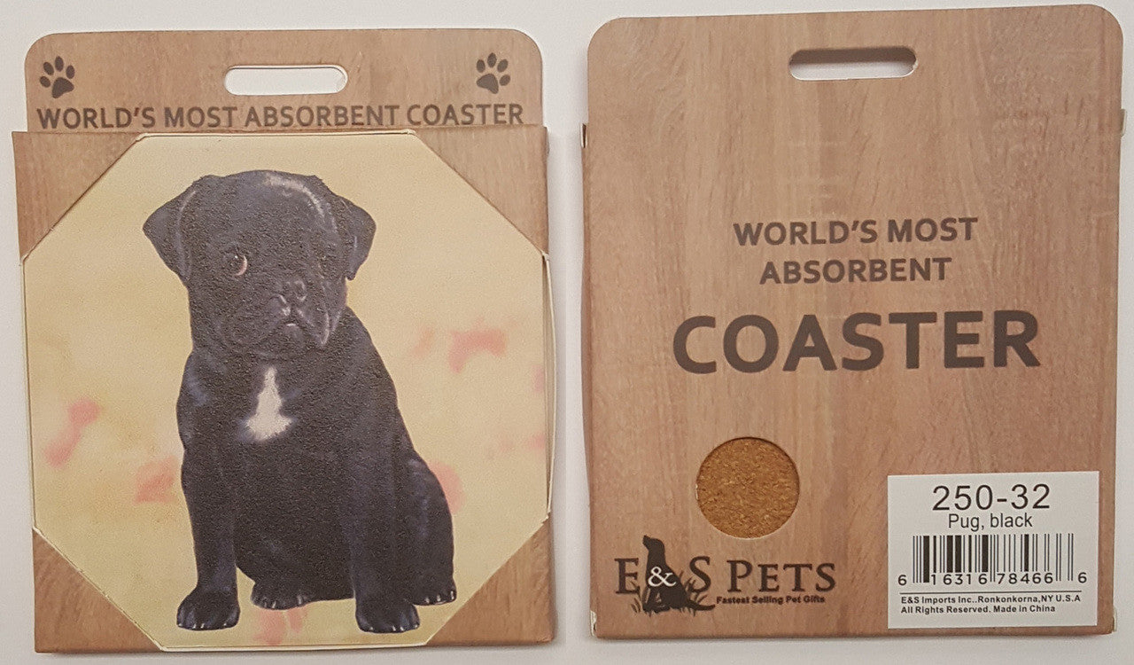 E&S Imports Ceramic Pet Coasters - Pug (Black) (250-32)