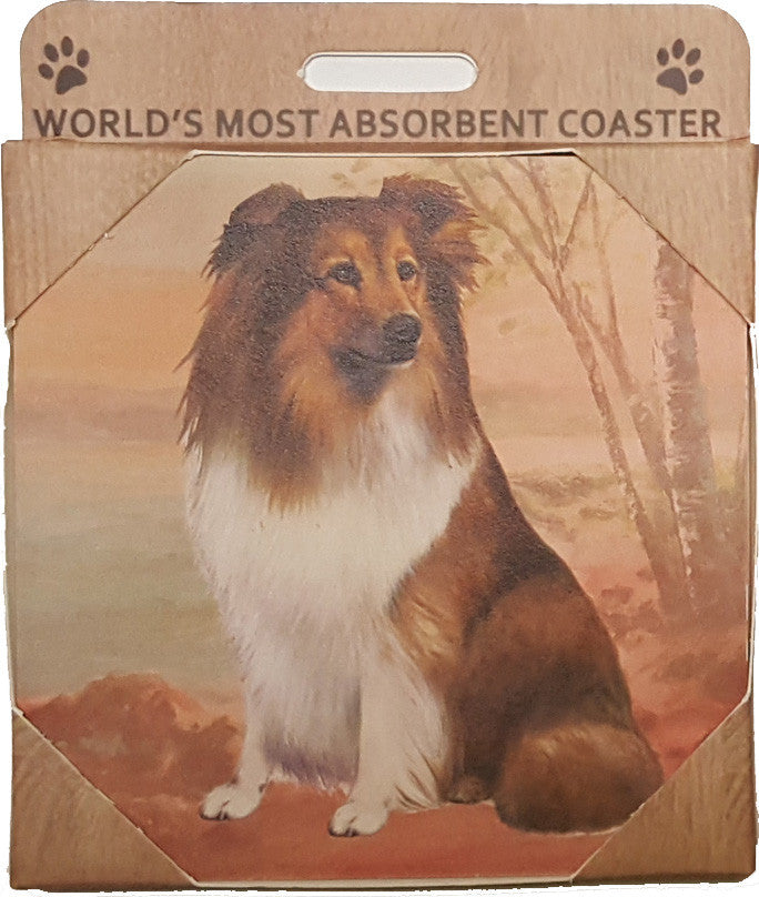 E&S Imports Ceramic Pet Coasters - Shetland Sheep Dog (Sheltie) (250-37)