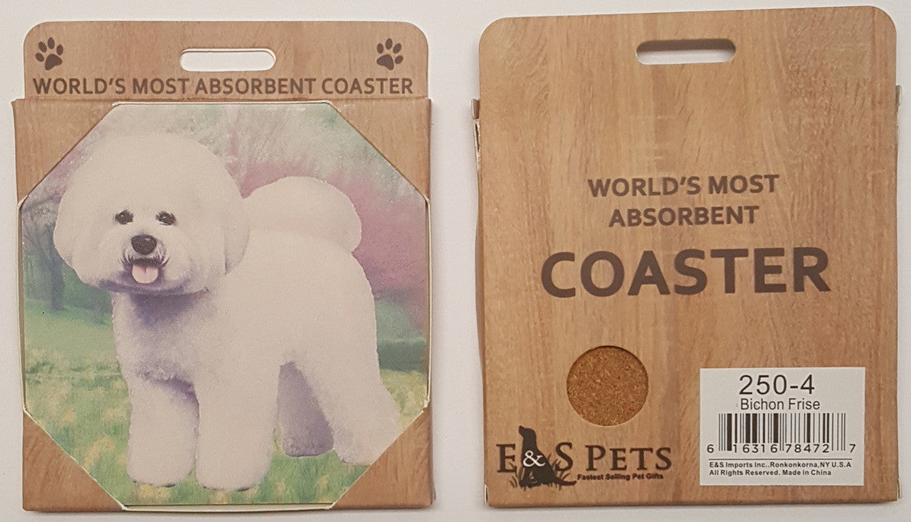 E&S Imports Ceramic Pet Coasters - Bichon Frise (250-4)