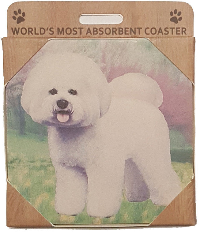 E&S Imports Ceramic Pet Coasters - Bichon Frise (250-4)