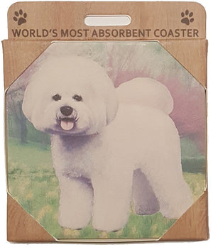 E&S Imports Ceramic Pet Coasters - Bichon Frise (250-4)