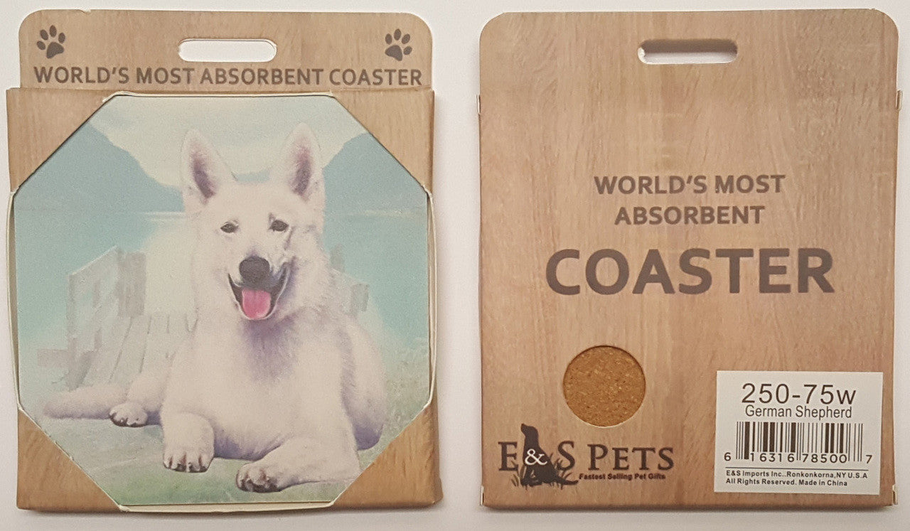 E&S Imports Ceramic Pet Coasters - German Shepherd (White) (250-75w)